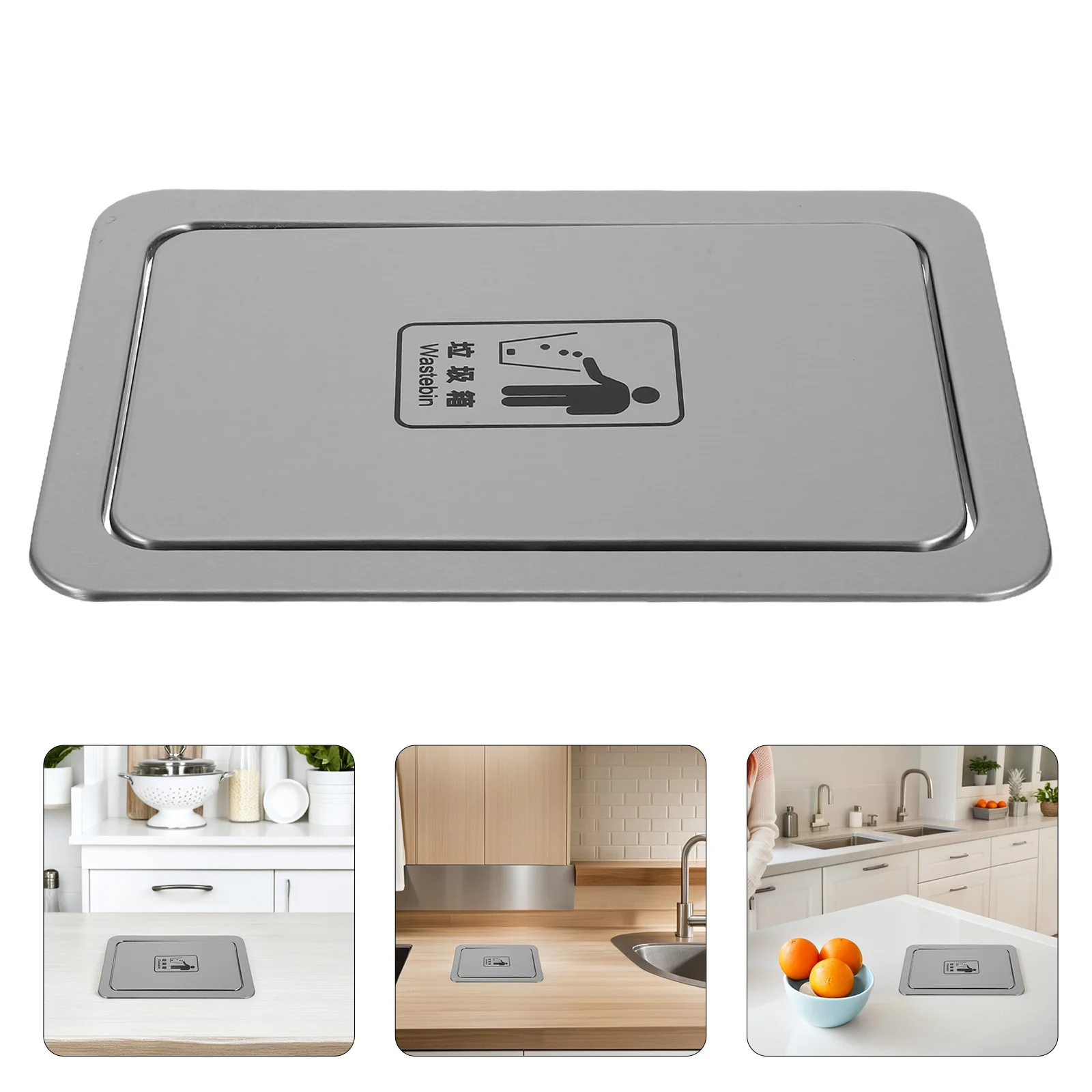 

Stainless Steel Recessed Trash Can Lid Swing Cover for Kitchen Countertop Recessed Garbage Cover Space Saving Waste Flap Lid
