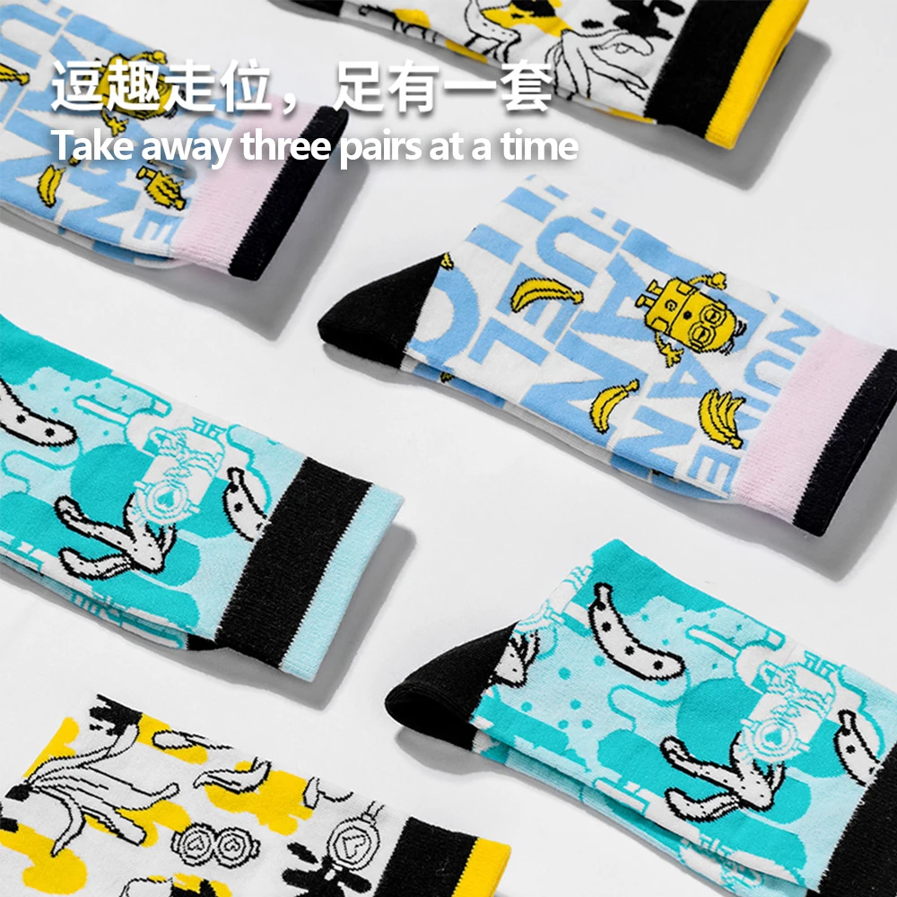 3 Pcs Minions Couples Outdoor Sox Autumn/Winter Skateboard Creative Abstract Art Harajuku Hip Hop Streets Tide Sock Colorful