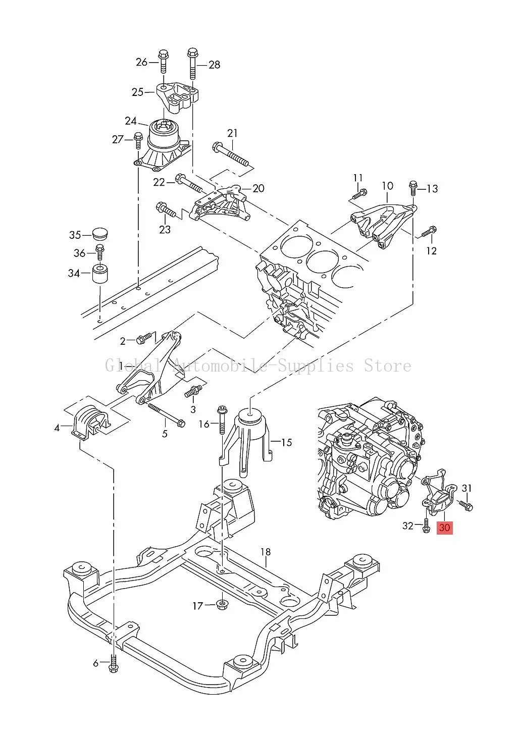 Transmission Mount 7H0399151G for VW TRANSPORTER MULTIVAN CALIFORNIA T5 T6 2003-2024 Transmission Support Mounting