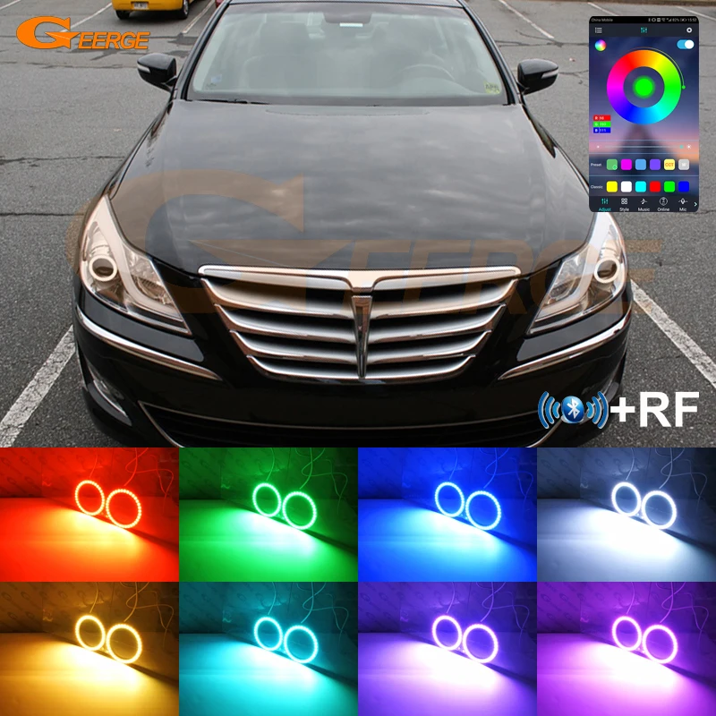 

For Hyundai Genesis Sedan BH 2008 2009 2010 2011 - 2014 Bluetooth App Multi-Color Ultra Bright RGB LED Angel Eyes Kit Halo Rings
