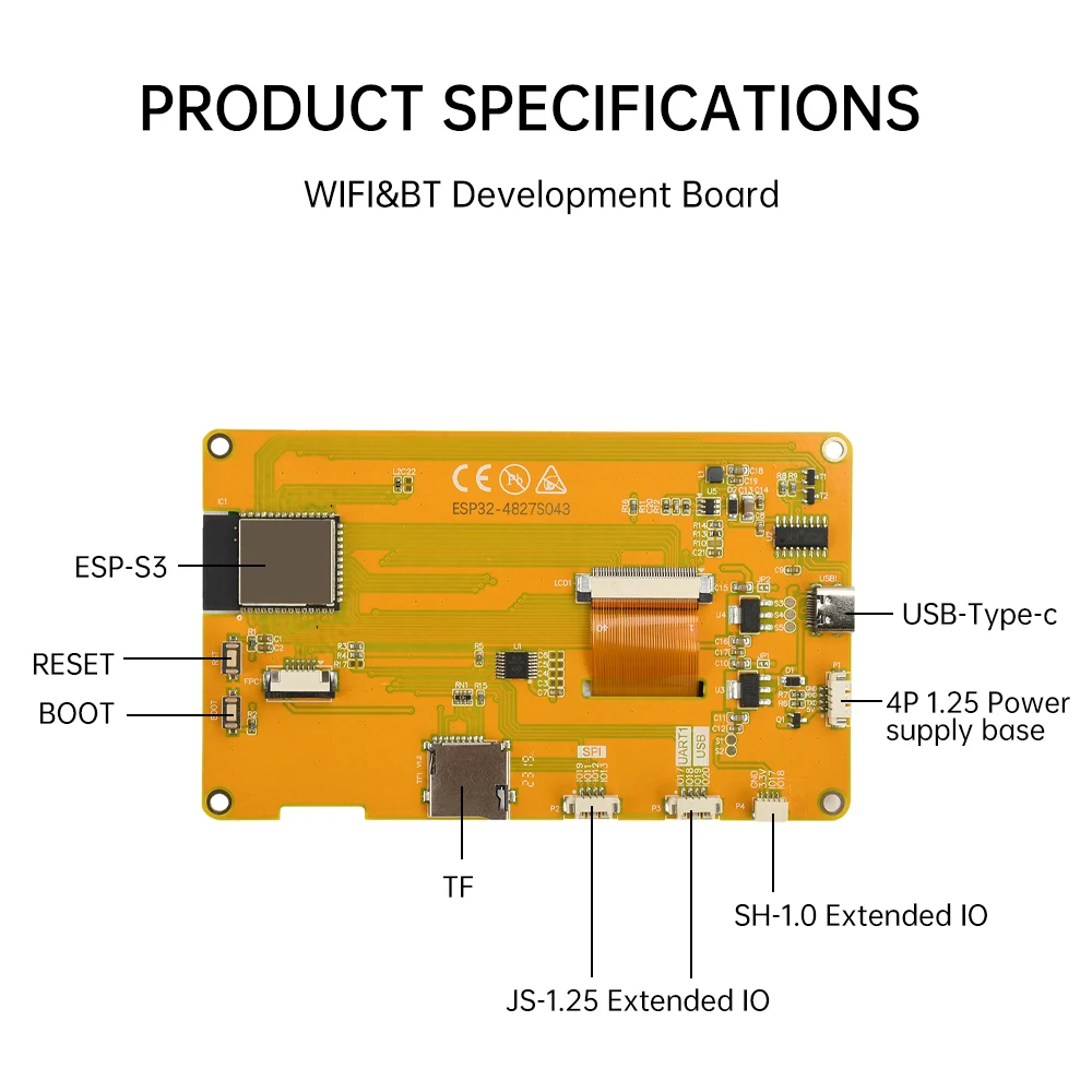 ESP32-S3 wifi bluetooth placa de desenvolvimento 4.3 polegadas toque tft display 800x480 480x272 16mb memória flash tipo c interface ili9485