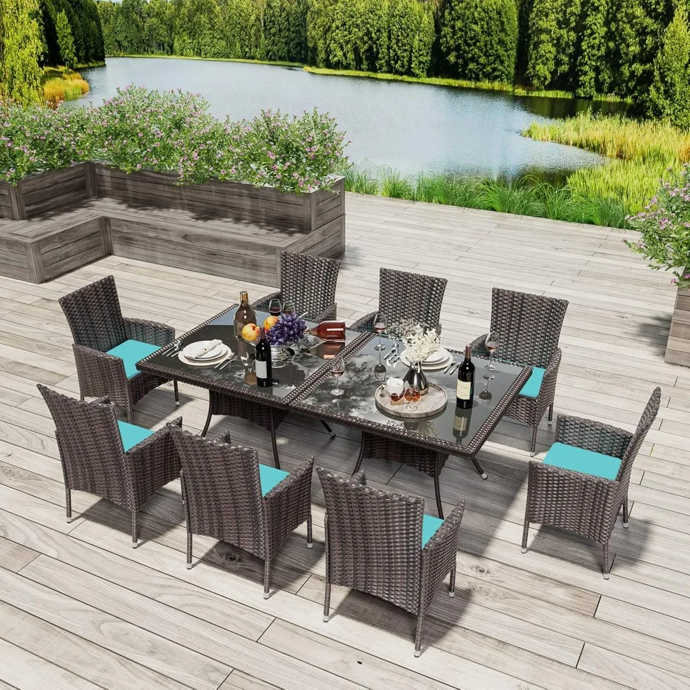 

10 Pieces Outdoor Patio Dining Set,Patio Table and Chairs Rattan Outdoor Patio Furniture Set with Umbrella Hole,Dining Table Set