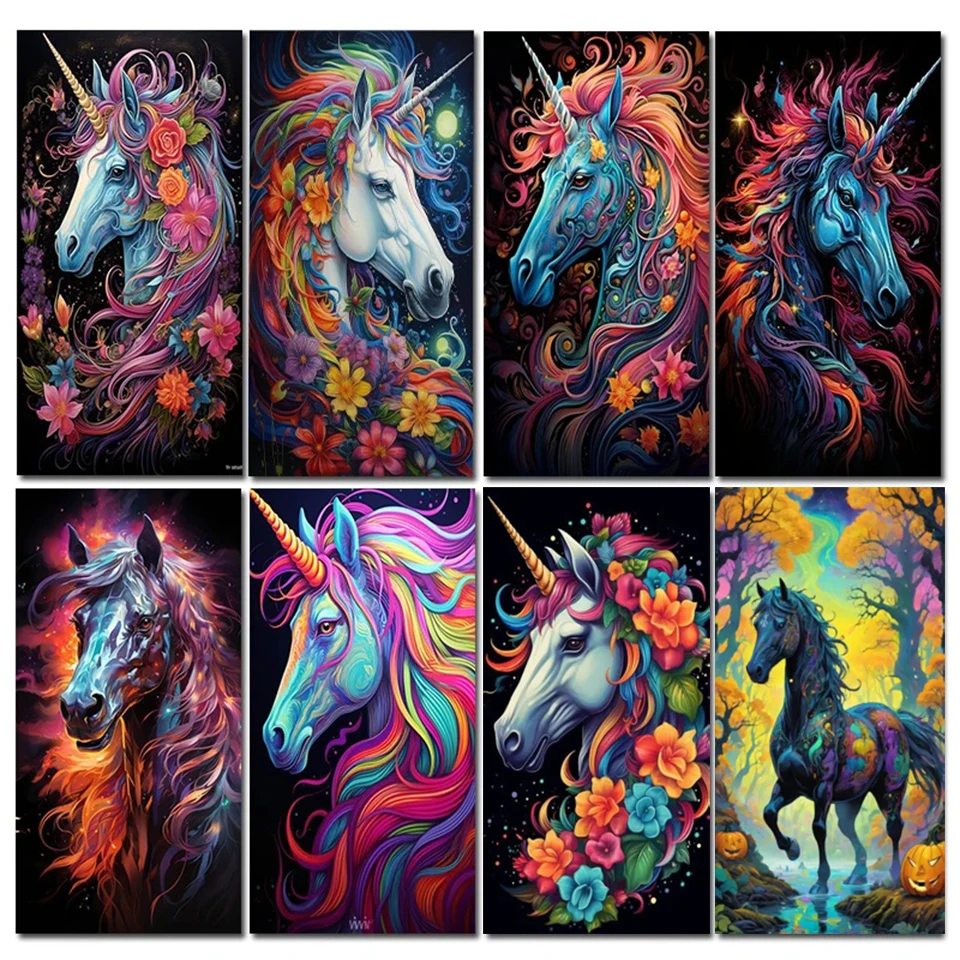 Color Flowers Unicorn 5D Diy Diamond Painting Full Drill Horse Animal Picture Of Rhinestones Diamond Mosaic Cross Stitch A950