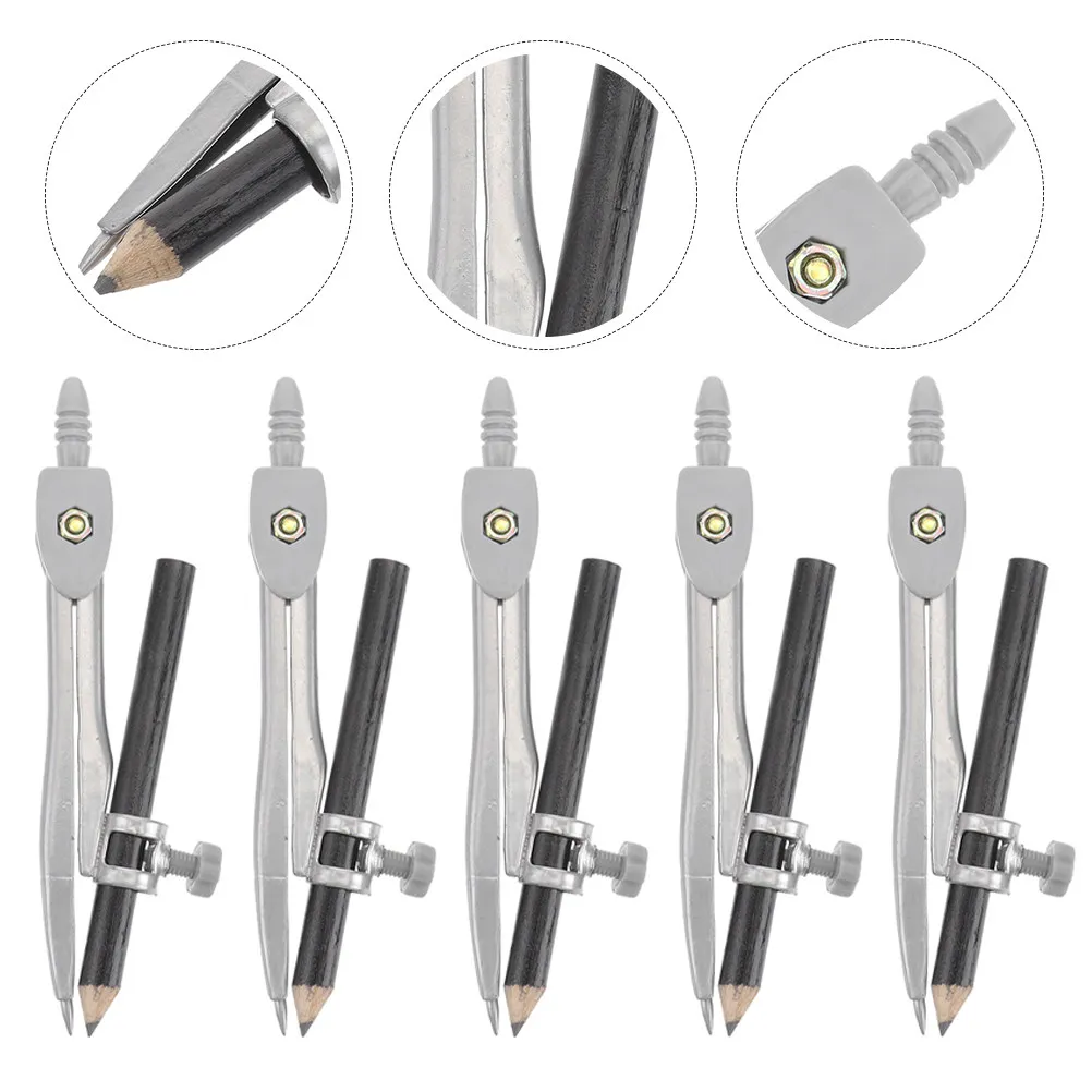 5Pcs Portable Compass for Drawing Circles Accurate Hard Tip Marking Tool for School Office Home Use Drafting Compass Kit