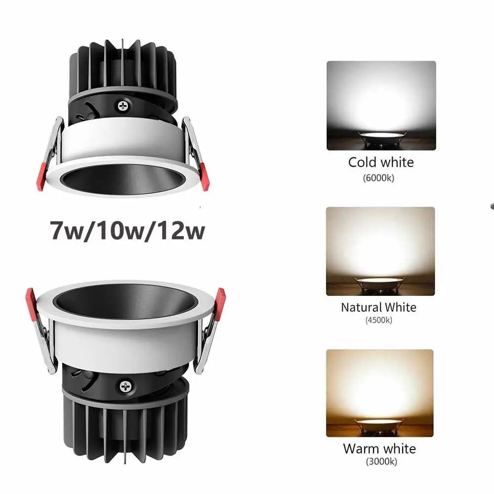 Durable Recessed LED Downlight Round Spot Light Down Lights 7W 10W 12W Energy Saving Ceiling Lamp Home