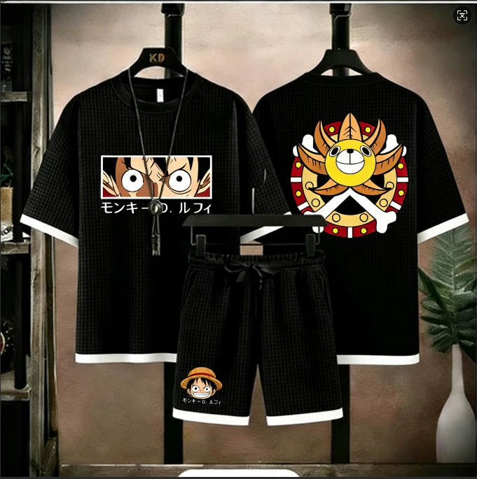 

Комплект из футболки и шорт One Piece, повседневный летний хлопковый костюм, дышащая одежда в стиле аниме для мужчин и женщин, для повседневной носки