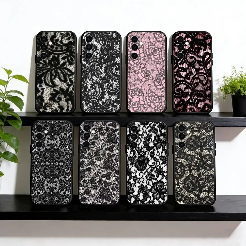 

Vintage Lace Phone Case For Phone Case Black Silicone Soft For Samsung Galaxy A73,A72,A71,A70,A53,A52,A51