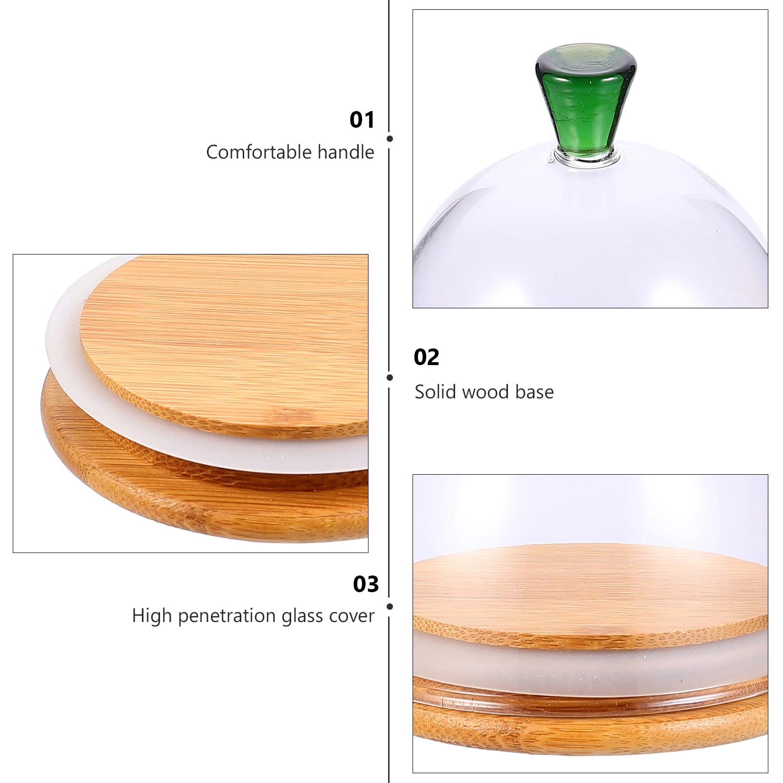 

1 set 1 Set Glass Cake Cover Transparent Food Dome With Wood Base Sturdy Protective Cover For Dessert Snacks Compact Handle