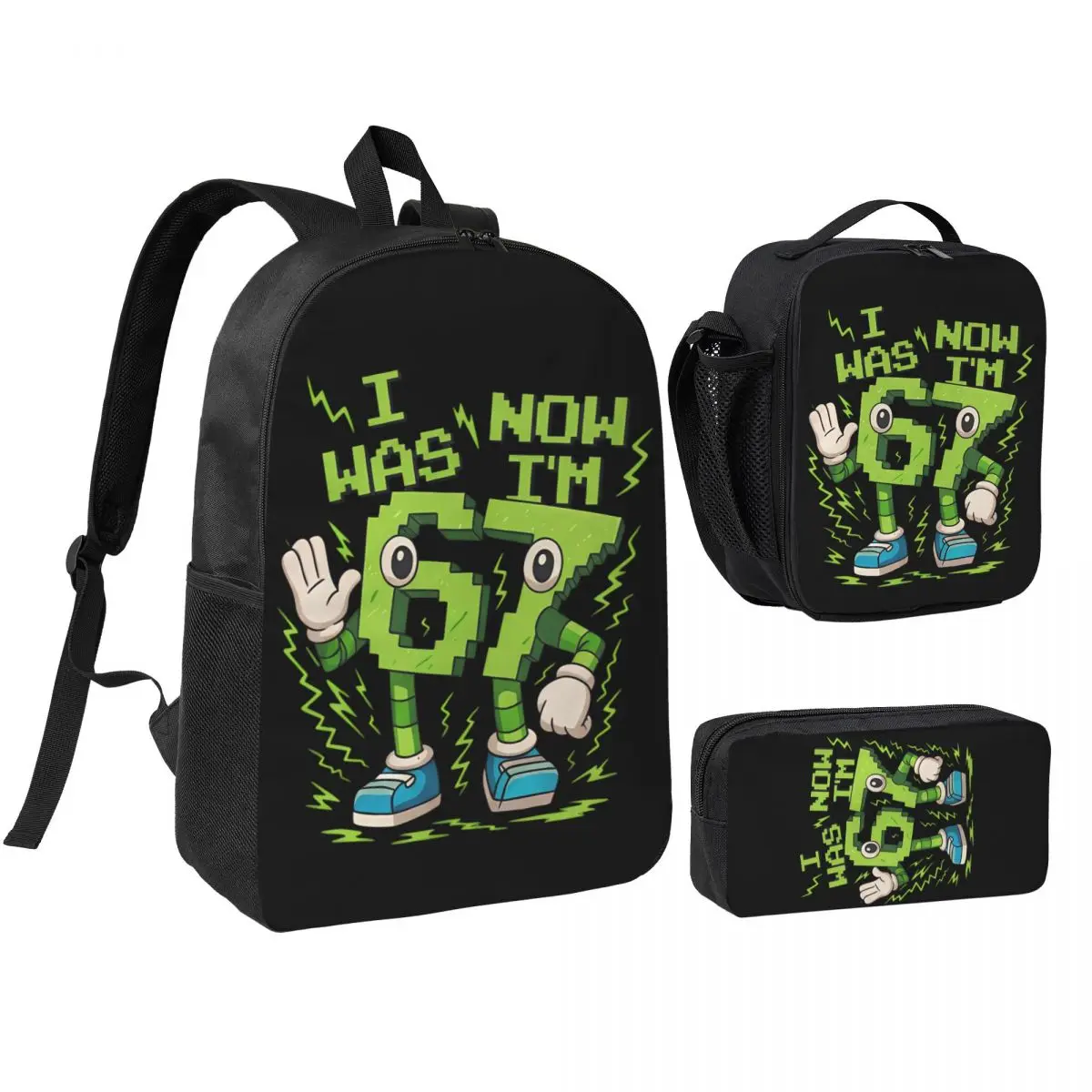 Six Seven Brainrot 67 Meme 3pecs/set Backpack for Student High School Canvas Bags Lunch bag Pencil Case