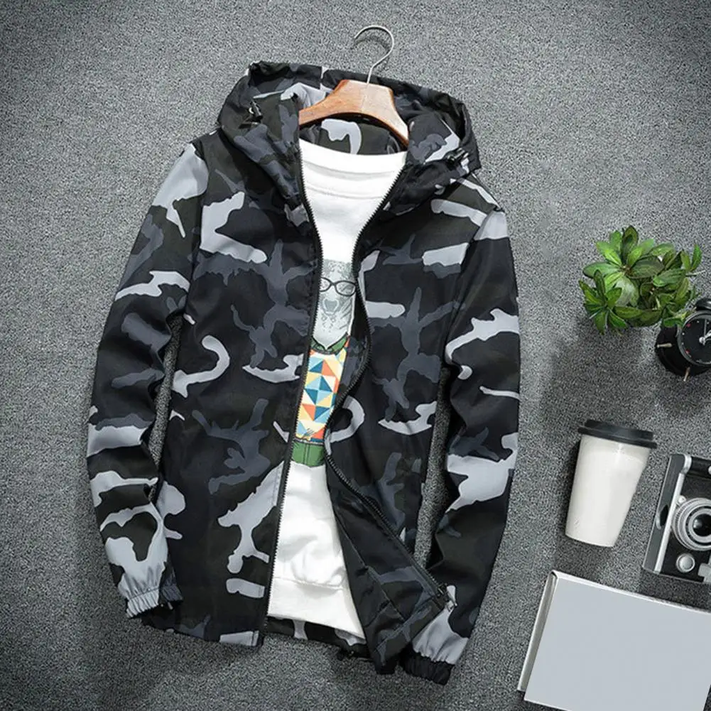 Men Winter Coat Camouflage Zipper Long Sleeves Jackets Soft Cold-proof Hooded Spring Coat Men's Clothing For Outdoor