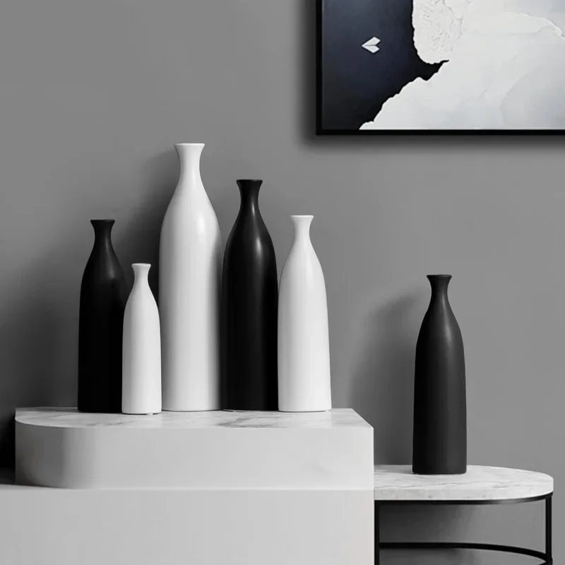 black-and-white-ceramic-vase-ornament-modern-creative-and-simple-flower-arrangement-flower-dryer-dining-table