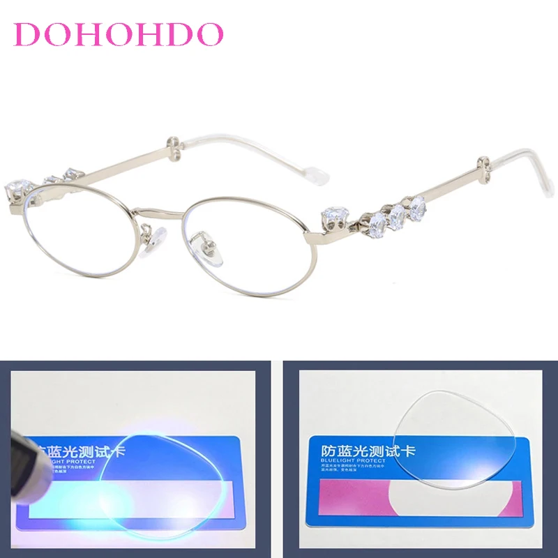 Picture 4: 2026 Trendy Anti-Blue Light Computer Glasses Luxury Rhinestone Metal Small Oval Frame Women Men Optical Eyeglasses Очки Lentes