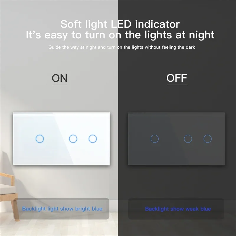 Bingoelec Zigbee Switch 2/3/4Gang 1way Smart Light Switches Crystal Class Panel Need Neutral or No Neutral for Smart Home