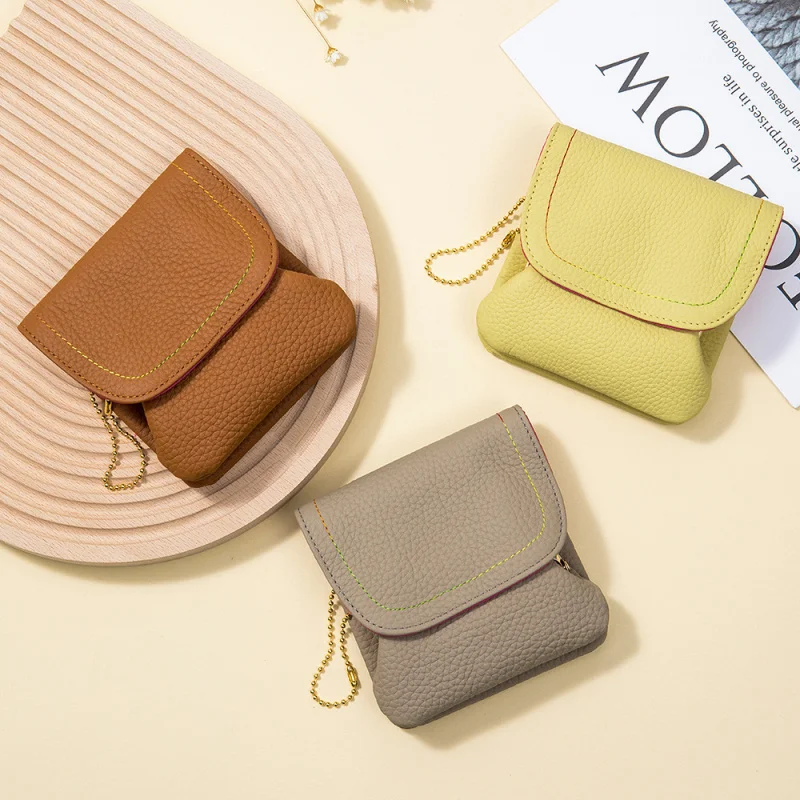 

Genuine leather coin purse for women, fashionable European and American style small wallet, large capacity creative storage bag,