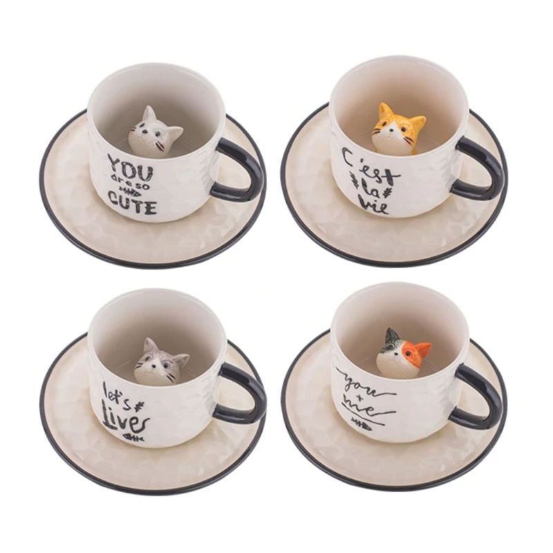 

Cartoon Relief Ceramic Cup with Crafts Porcelain Small and Dish Durable Dropship