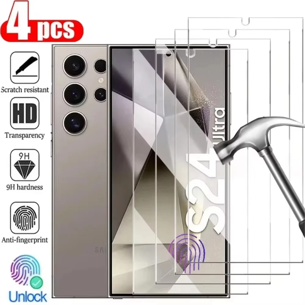 1-4 Stück Vollflächiger Panzerglas-Schutz für Samsung Galaxy S24 S23 S22 S25 S26 Ultra Fingerabdruck-Displayschutz HD-Schutzglas