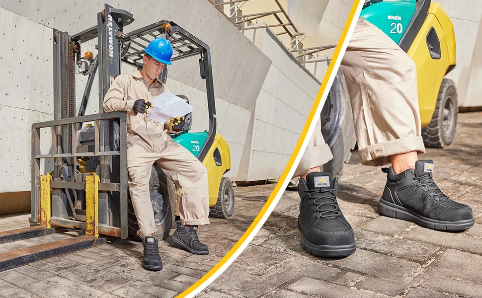FitVille Wide Work Boots for Men Composite Indestructible Steel Toe Protect Safety Boots Anti-slip High Top Work Shoes for Men