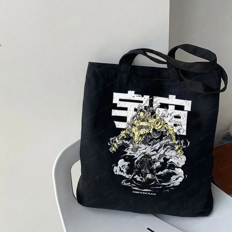 Japanese Anime Print Canvas Bag Tote bag Fullmetal Warrior Reusable bag Y2K Style Shopping bag Casual Shoulder Bag Cartoon Bag