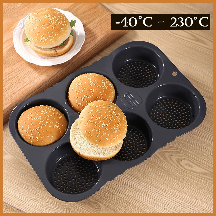 

6 Hole Burger Mold Silicone Baking Tool Household High-temperature Resistant Hamburger Mold Oven Baking Plate Bread Mold