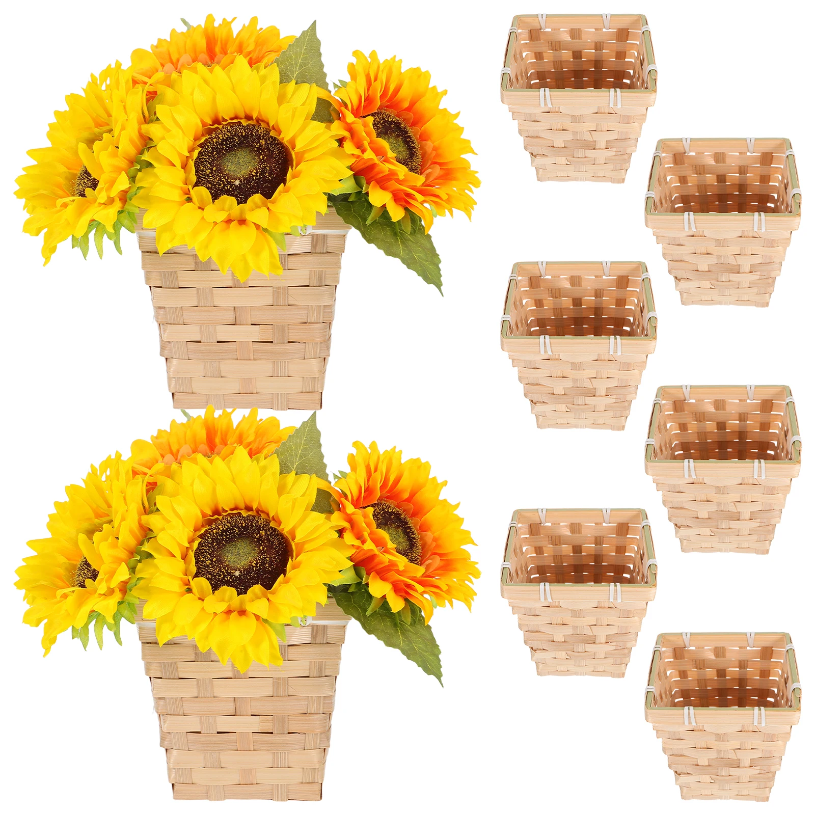 

8pcs Bamboo Storage Baskets 4.72Inch Handwoven Mini Organizer For Shelves Tabletop Small Woven Baskets For Succulents Essentials