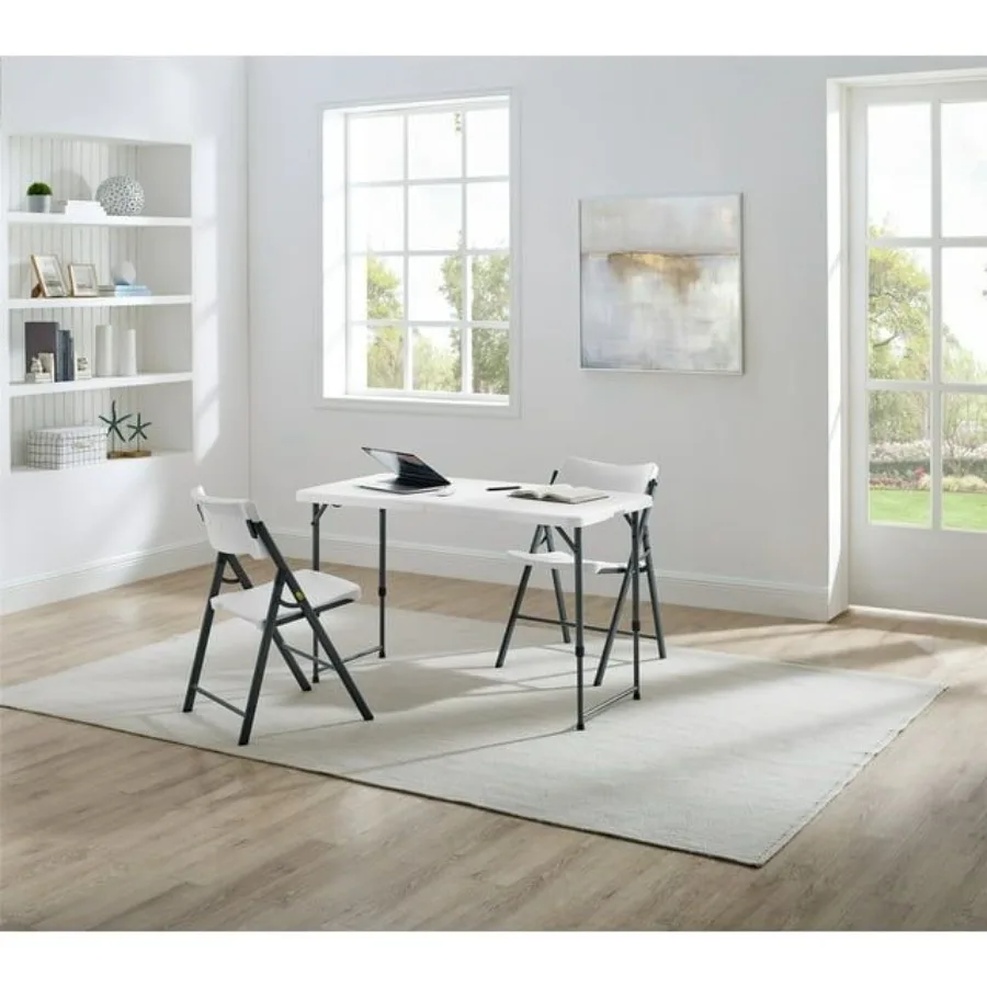 

4 Foot Adjustable Height Folding Plastic Table Indoor Outdoor White Granite