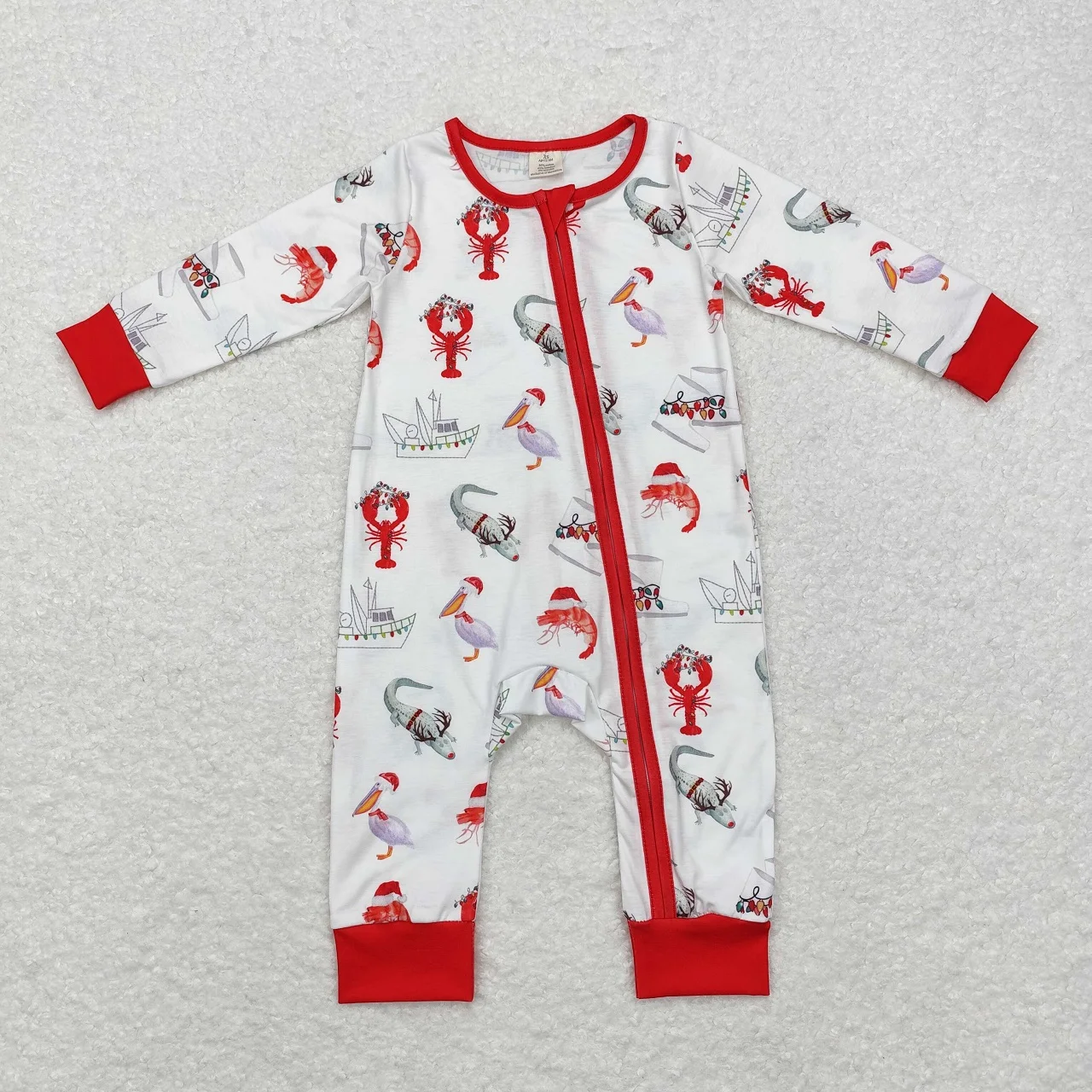 Wholesale Kids Children Infant Jumpsuit Newborn Toddler Romper Baby Boy Long Sleeves Christmas Crawfish Boats Zipper One Piece