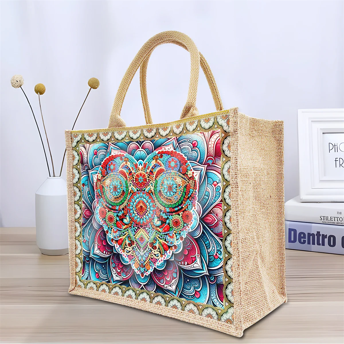 Diy Nieuwe Diamant Geschilderde Milieubescherming Tas Diamant Geborduurde Kat Boodschappentas Canvas Draagbare Tas 2 Geschilderde Mandala