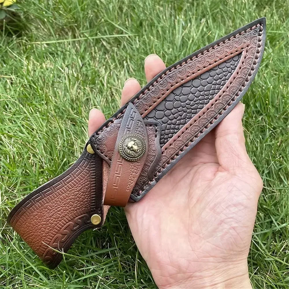 

24CM Fixed Blade Straight Knife Holder Two Layers Cowhide Embossed Scabbard Universal Knife Cover for Hunting Knife Holsters