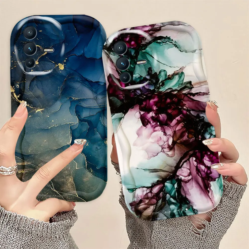 Marbled Overlay 3D Wave Phone Case For VIVO S1 T1 S12 S16 S16E V15 V20 V23 V23E V25 V27 V27E V29E V30 V30E Case Funda Shell