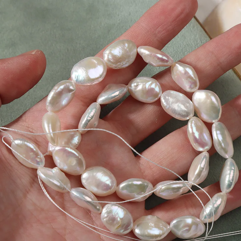 White Cultured Baroque Freshwater Oval Pearl Beads Two-Sided Light Pearl Approx 26pcs/Strand 11x15x6mm 2024 fit Jewelry Making