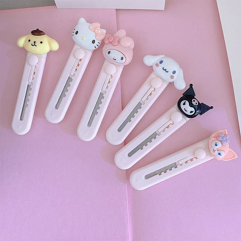 

Sanrio Art Knife Kawaii Melody Kuromi Hellokitty Pompurin Cinnamoroll Cute Handmade Paper Cutter Student Utility Tool Stationery