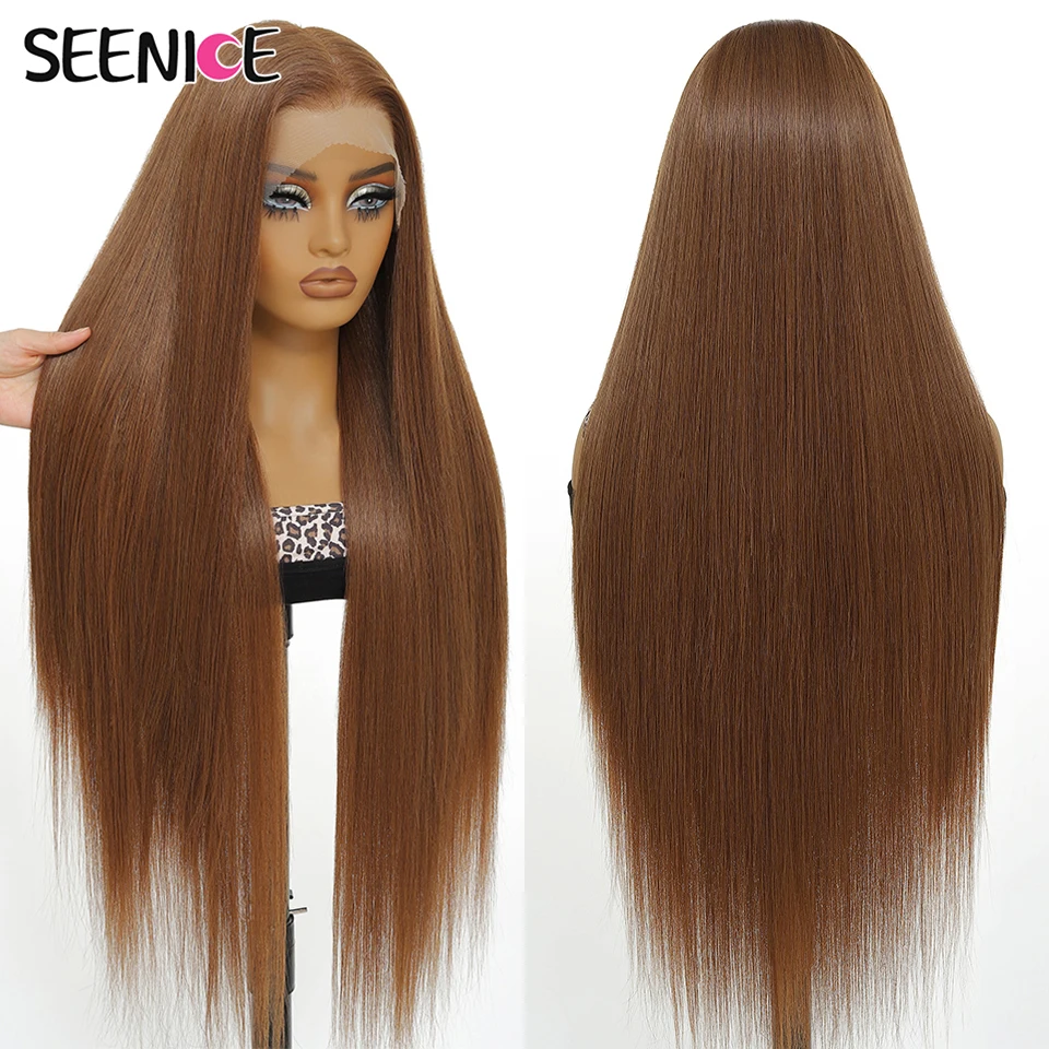 

13X6 Прямой Синтетический Парик Фронта Шнурка Для Женщин 40-дюймовый Длинный Омбре Коричневый Красный Блондин Выделите Парик Фронта Шнурка Косплей Парик