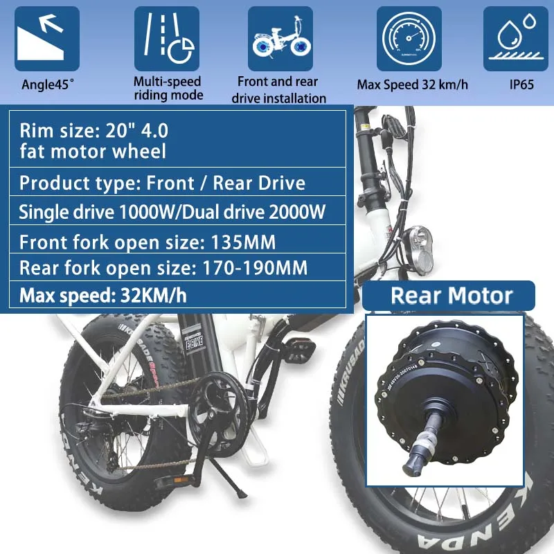 Fat Tire Electric Bike Conversion Kit with 13/20AH HaiLong Battery High Speed Brushless Snow E Bike Motor Wheel 20