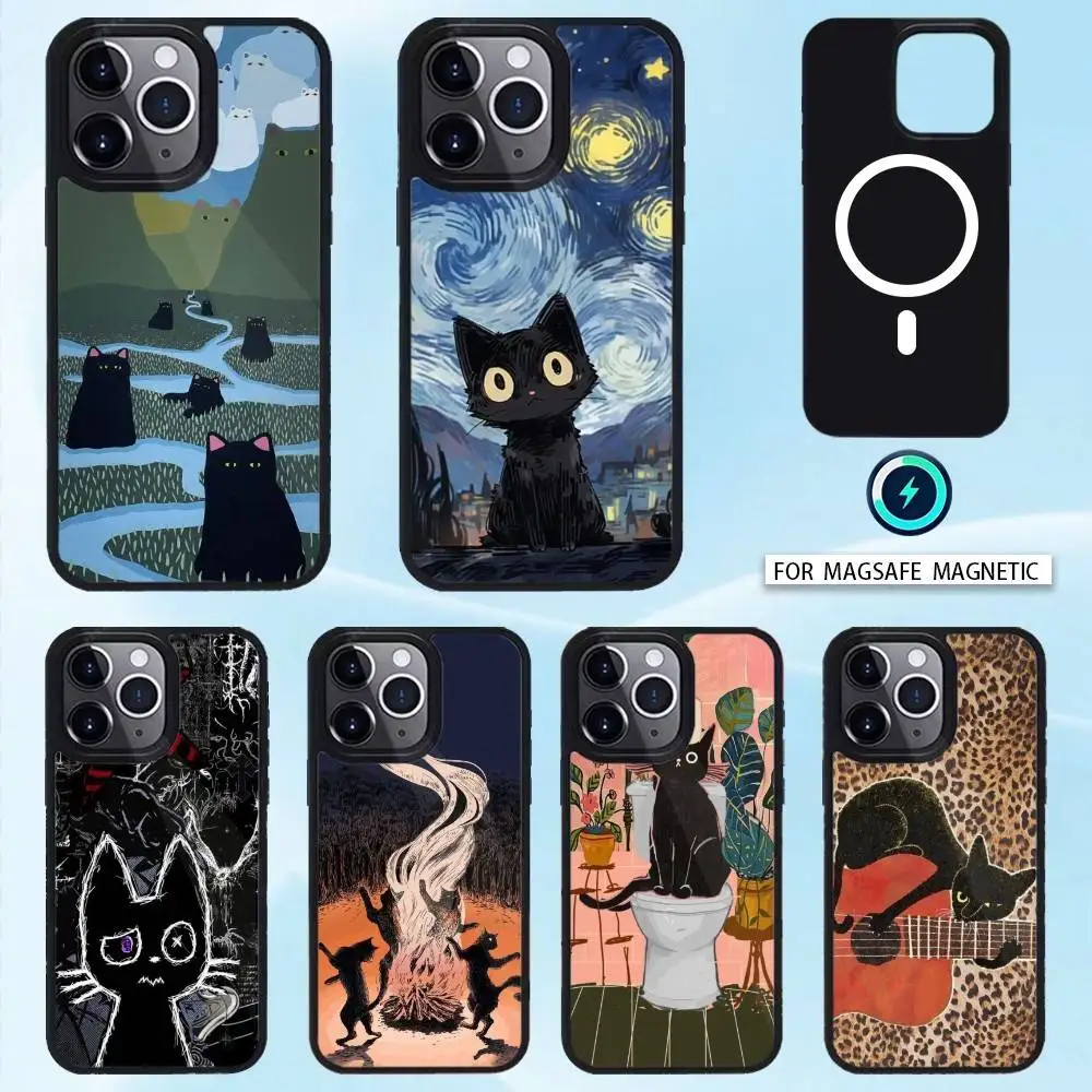 

Cute A-Artistic kitten Phone Case Magnetic For iPhone 16 15 14 13 12 11 Pro Max Plus Magsafe Wireless Charging Cover