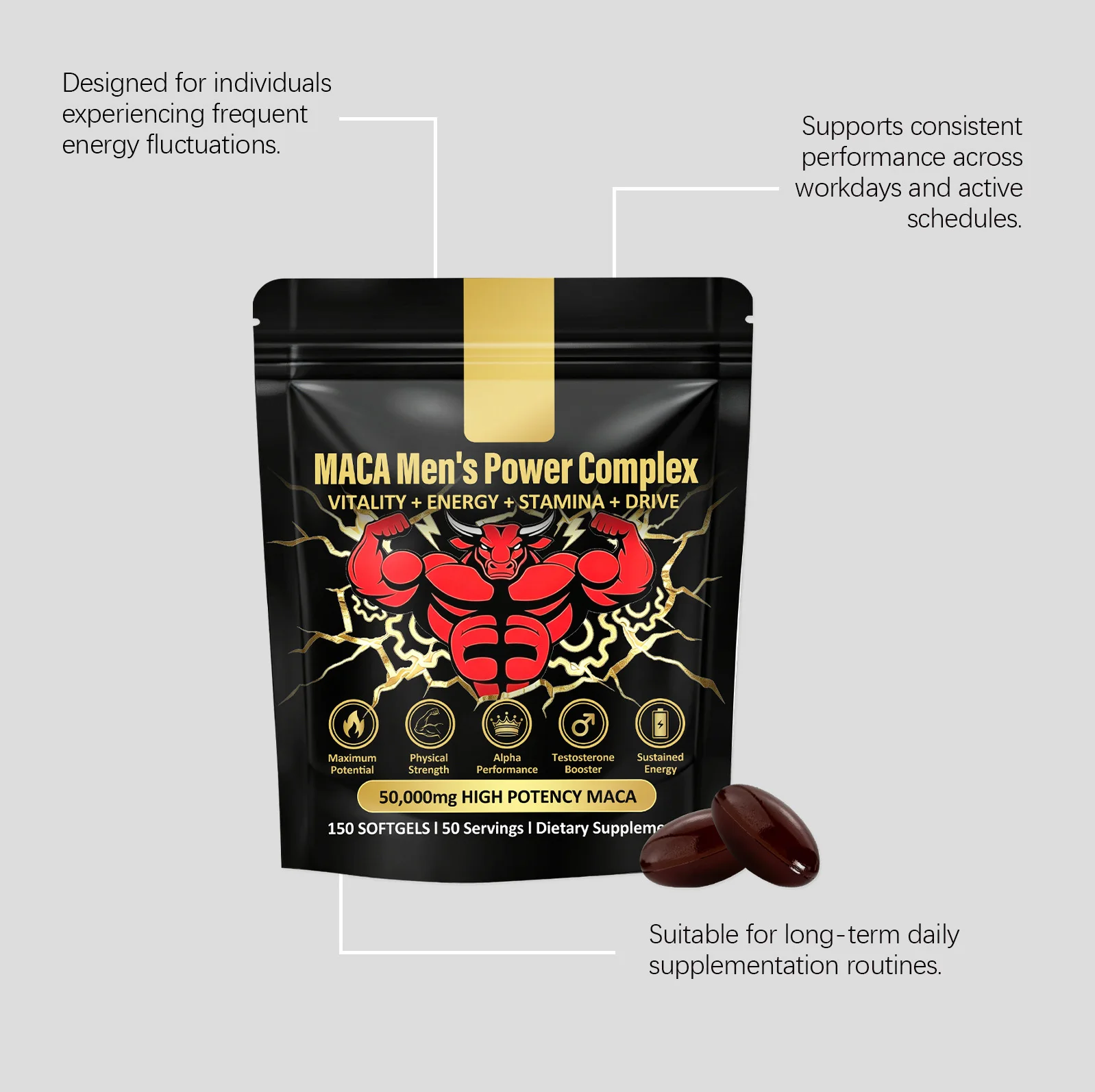 Male Vitality Support Softgels, Daily Antioxidant Internal Defense Cells Flexible Workout Softgels for Work