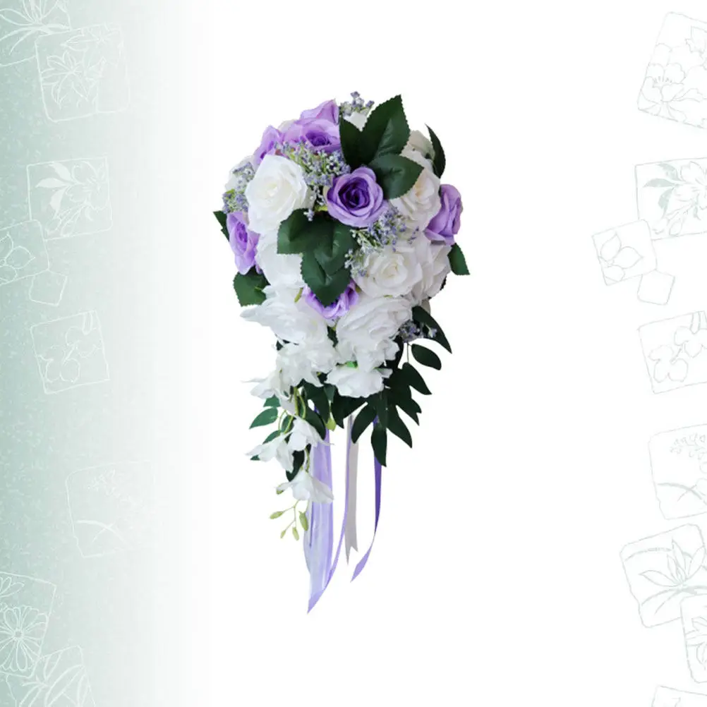 

1Pcs Water Drop Bride Wedding Bouquet Silk European Style Lifelike Bridal Hold Flower White Purple Elegant Bridesmaid Bouquet