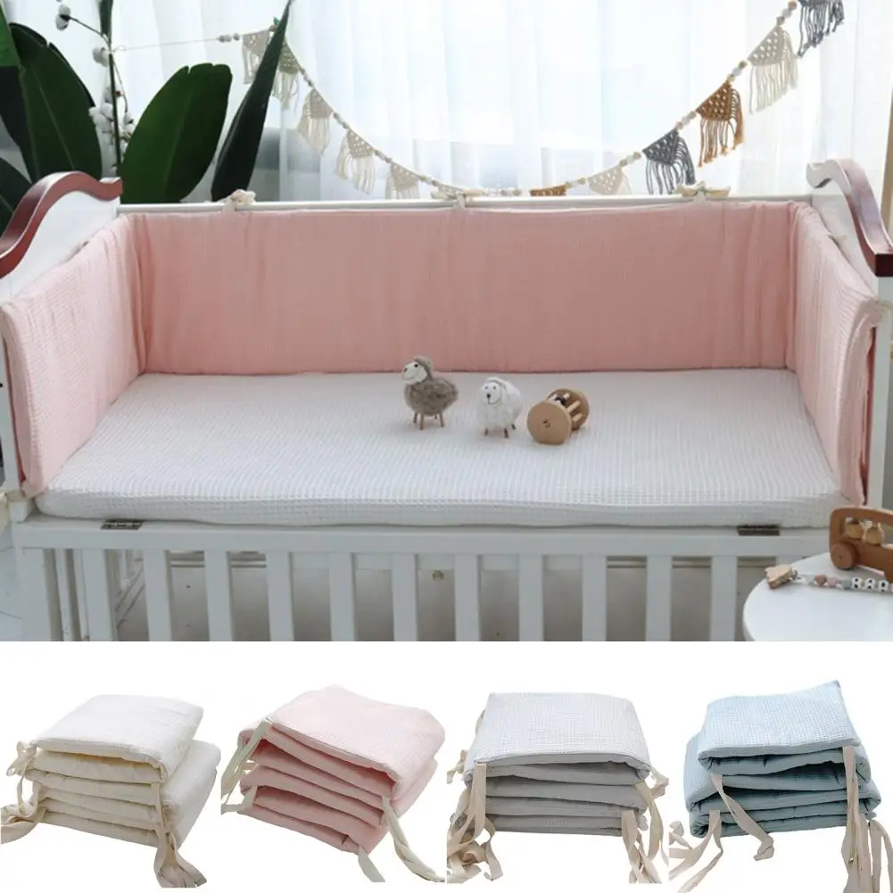 Cotton Soft Texture Infant Crib Liner Detachable Washable One-piece Baby Crib Bumper Protector Around Cushion Newborn Bedding