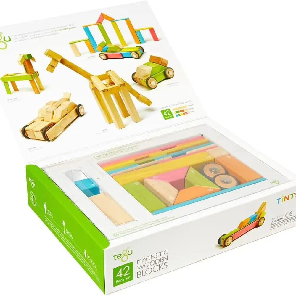 42-Piece Tegu Magnetic Wood Block Set, Tints, Suitable for Ages 1 to 99