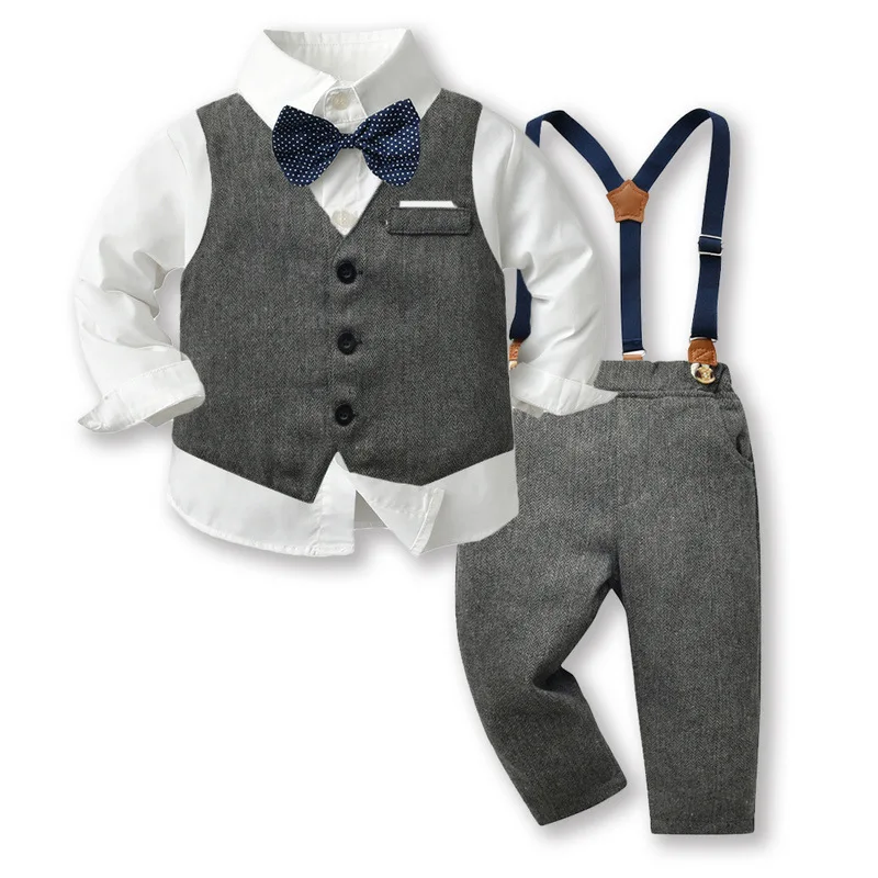 

0-13 Years Suit for Boys Gray Handsome Flower Child Weddings Costume 3-piece Gentleman Piano Performance Outfits Kids Blazer Set