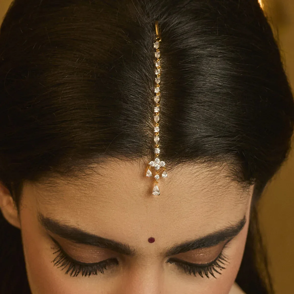 Bohemian Gold Maang Tikka CZ Forehead Head Chain Indian Bridal Jewelry for Women