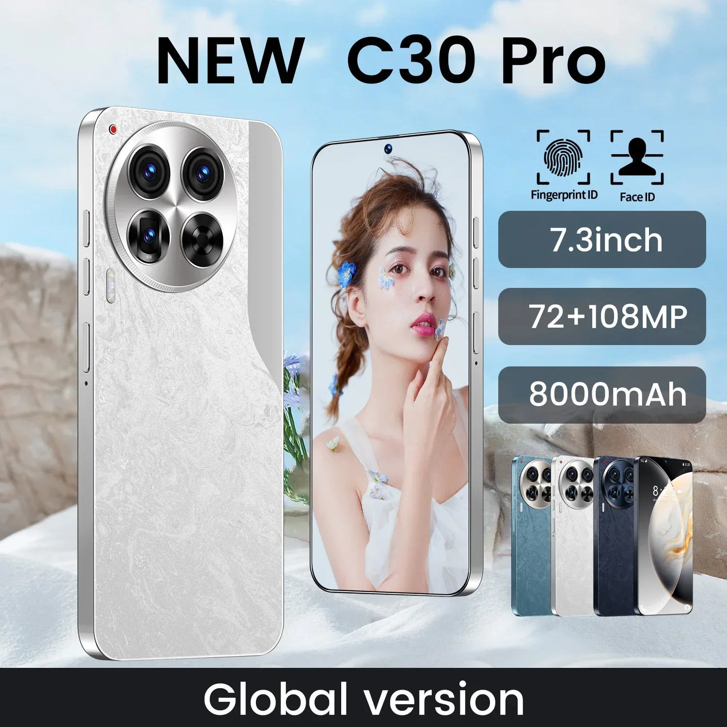 C30 Pro Mobile Phone with 7.3-inch HD Display, Dual SIM, 16GB+1TB Memory, 6800mAh Battery, 5G Snapdragon 8 Gen2, 48MP+108MP