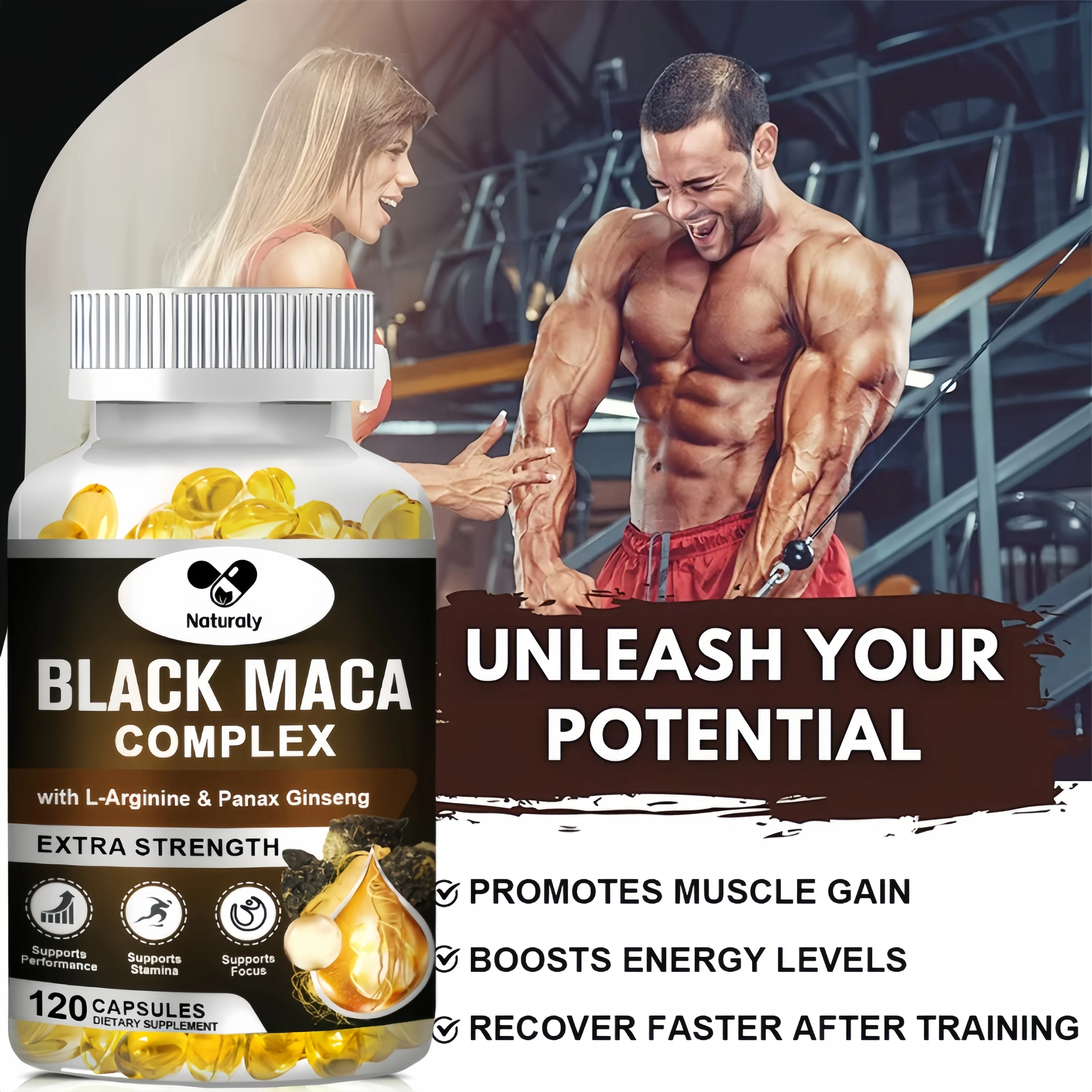 Black Maca Root Capsules, Vitality Supplement for Men with Black Pepper Extract for Absorption, Natural Maca Negra Extract