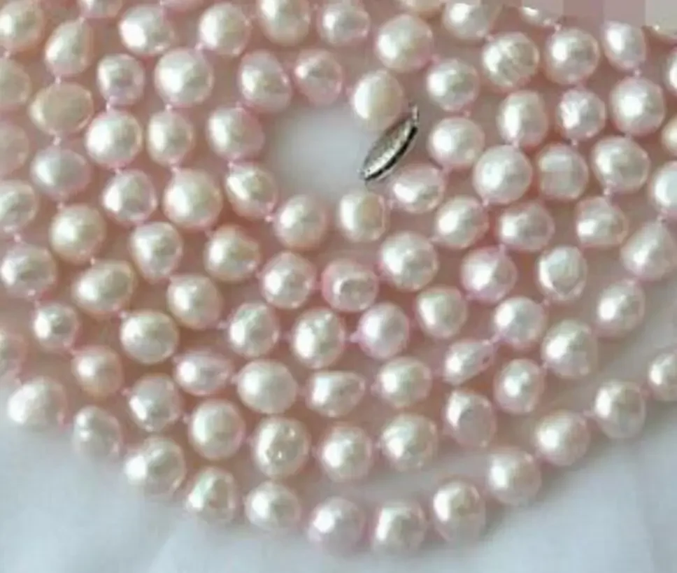 

Fashion jewelry stunning long 50" 8-9mm pink baroque freshwater cultured pearl necklace