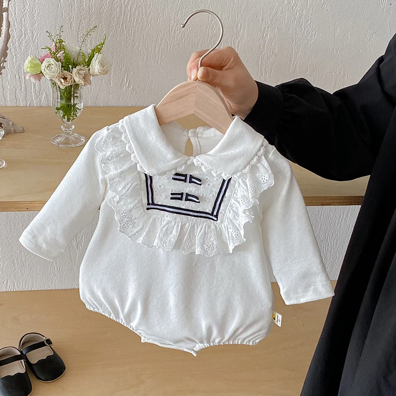 

2025 New Autumn 0-24M Children Clothes Newborn Baby Girls Bodysuits Long Sleeved Cotton Splicing Infant Baby Girls Jumpsuit