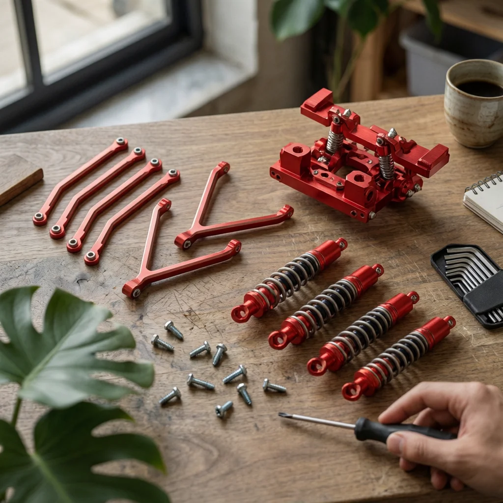 Shock System Kit with Shock Absorbers Aluminum Shock Absorber Kit Chassis Link Rods Replacement Chassis Link Rod Set