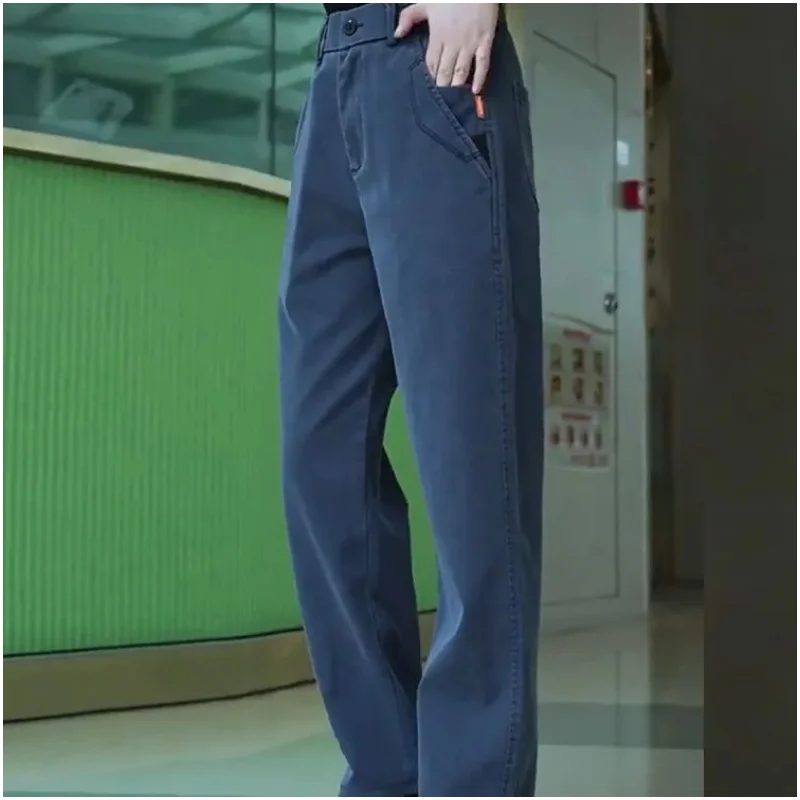 

High Quality Men's Pant Lyocell fiber Spring Autumn Casual Trouser Anti Wrinkle Loose Large Straight leg Pant With Six Pockets