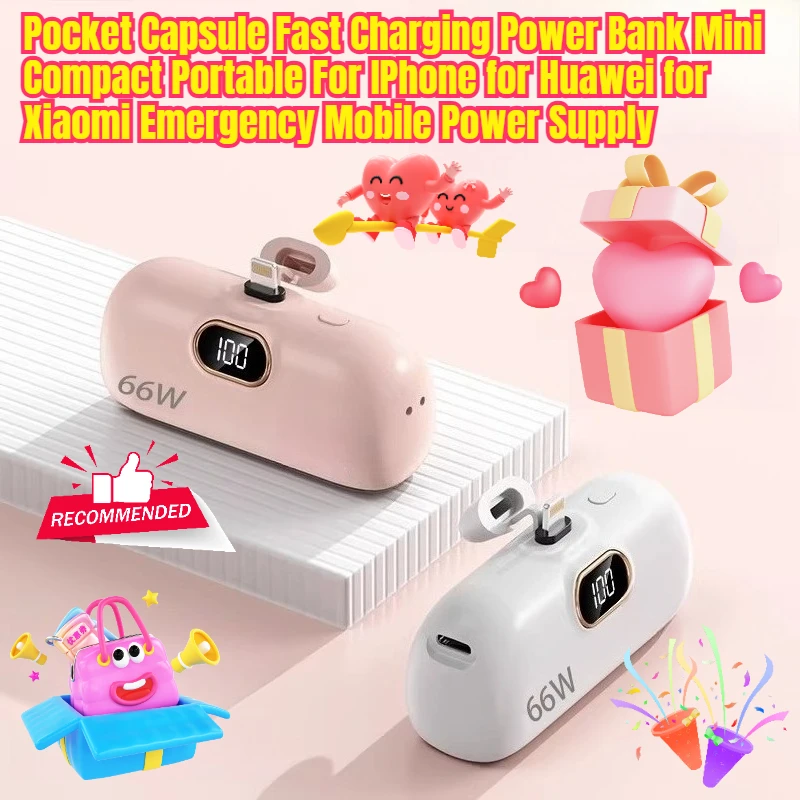 

Pocket Capsule Fast Charging Power Bank Mini Compact Portable for IPhone for Huawei for Xiaomi Emergency Mobile Power Supply