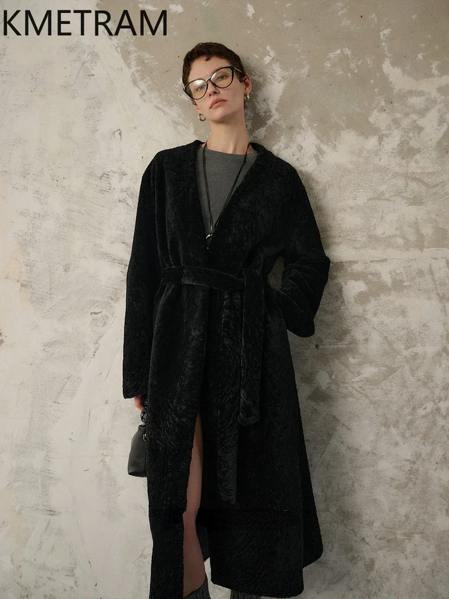 Real Merino Wool Fur Coat Women High Quality Natural Sheepskin Fur Jacket Woman Black Long Coats 2024 Winter Clothes дубленка