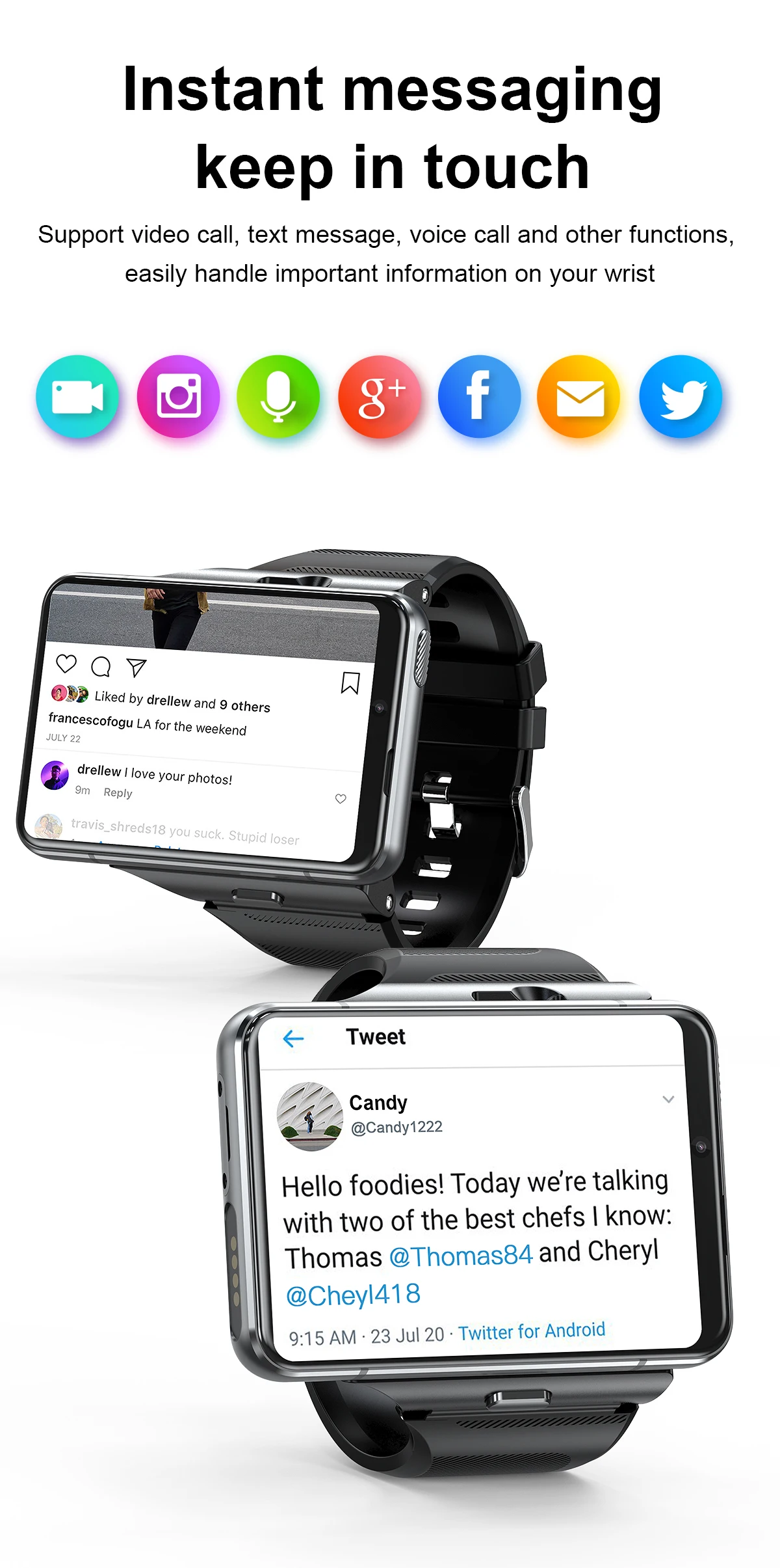 S999 SmartWatch 4G LTE MTK6761 Core 4GB 64GB 5.0MP+13.0MP 2.88 inch Dual Cameras Smartwatch 2300mAh Battery GPS WIFI VS DM101