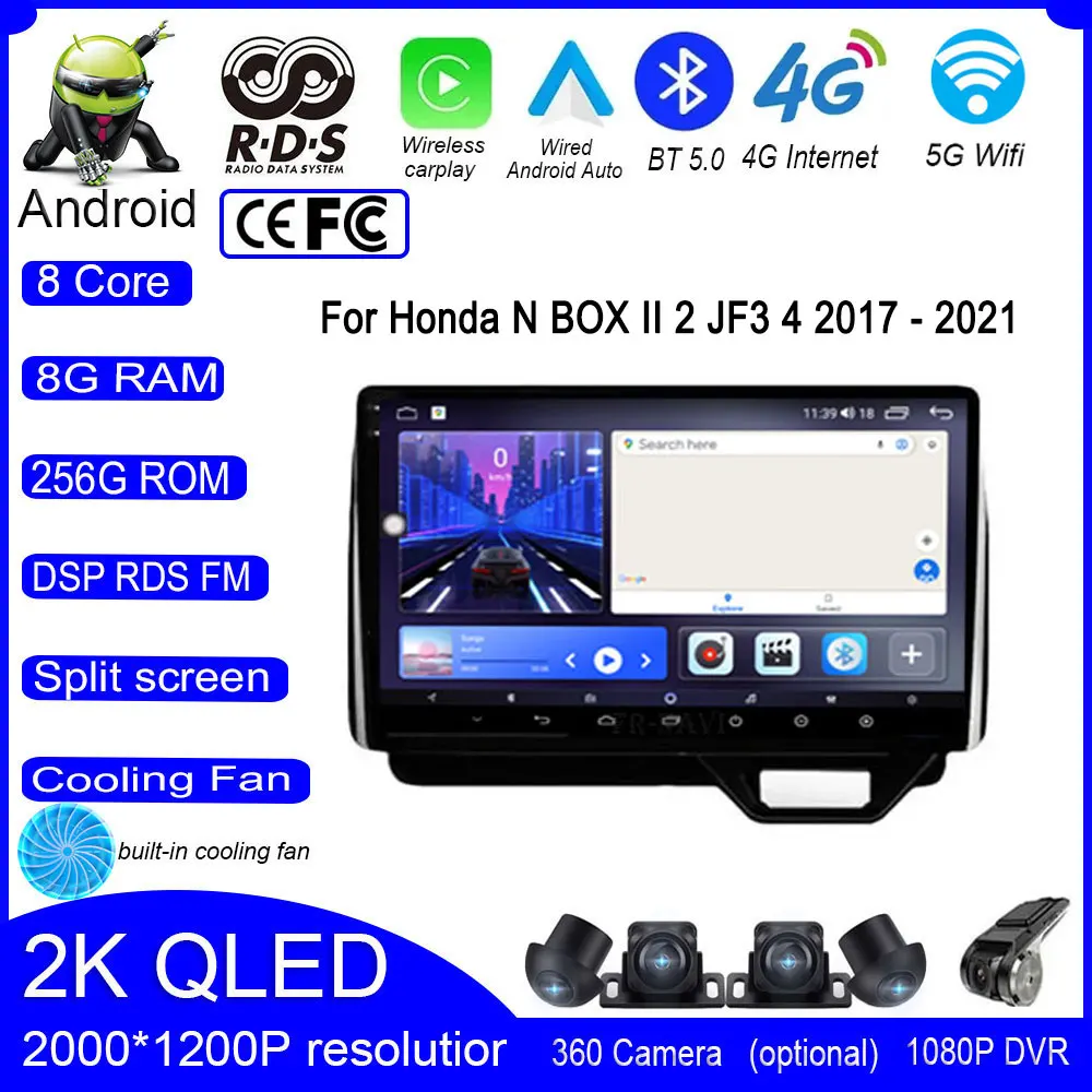 Android 14 For Honda N BOX II 2 JF3 4 2017 - 2021 Car IPS QLED DSP Player Video WIFI Multimedia Stereo Radio Carplay Navigation